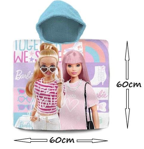 New BARBIE Kids Character Hooded Poncho 100% Cotton Bath Beach Swimming Towel UK - Picture 2 of 3
