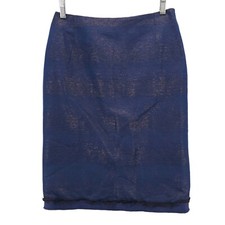CAROLINA HERRERA Blue Metallic Bronze Pencil Skirt Size 8