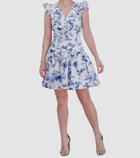 Vince Camuto Women's White Printed Tiered Fit & Flare Dress Size 10