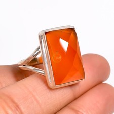 Natural Orange Carnelian Stone Ring 925 Sterling Silver Boho Statement Ring