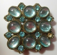 Vintage Very Large Blue Glass Domed Cabochon Rhinestone Belt Buckle