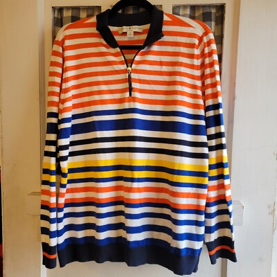 Tommy Hilfiger 1/4 Zip Pullover Colorful Striped Sweater Plus Size 1X