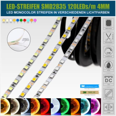 LED Streifen 12V SMD 2835 120/m Strip dimmbar Innenraum Beleuchtung Leiste Color - Bild 1 von 2