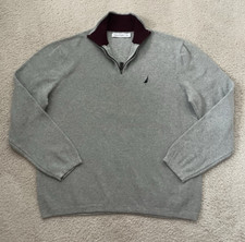 New NAUTICA 1/4 Zip Sweater Men Gray 100 Cotton Classic Fit Pullover Sz L