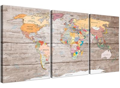 Große dekorative Weltkarte Atlas Leinwand Wandbild Kunstdruck - mehrfarbig 3-teilig - 3326