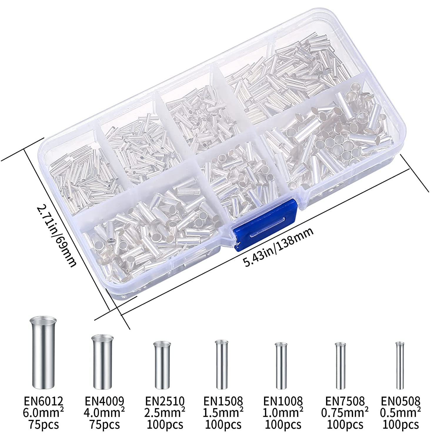 650 Pcs 7 Sizes Wire Ferrules Kit, Tinned Copper Crimp Connectors, 22-18 AWG 16-