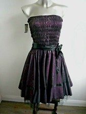 BNWT Krisp Ladies Purple/Silver Satin Strapless Bandeau Evening Party Dress M/L 