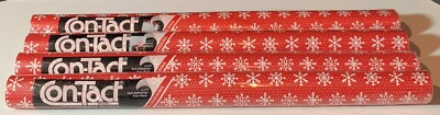 4 Rolls Of Vintage Rubbermaid Con-Tact Contact Paper Red Christmas Snowflakes