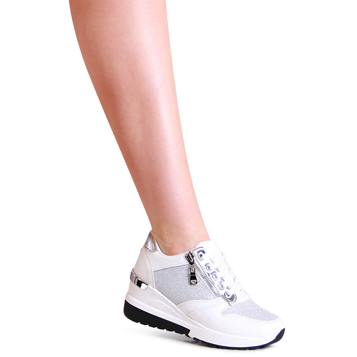 JOMIX Damen Keilsneaker Aus Leder - Bequeme Freizeitschuhe Mit Plateauabsatz