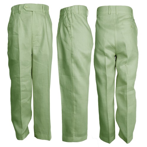 Boys Sage 100% Linen Set 3822_SAG Guayabera Shirt with Pockets & Pant 4 to 18 - Picture 3 of 4