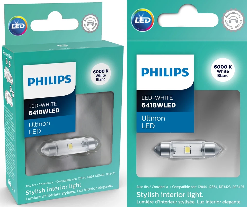 Philips Ultinon Luz LED 6418 Blanco 6000K Dos Bombillas Placa Etiqueta Reemplazar Foto 2 de 4