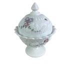 Vintage Westmoreland Painted Milk Glass Pressed Grapes Compote Covered Dish