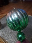 Vintage Green Silver Plastic Hanging Holiday Ornament 9-10" swirl Taiwan Xmas — photo 6
