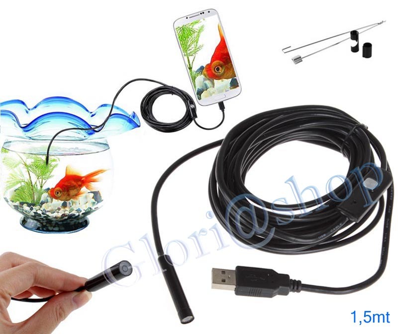 ENDOSCOPIO USB ISPEZIONE SONDA FLESSIBILE TELECAMERA CAMERA LED PER ANDROID