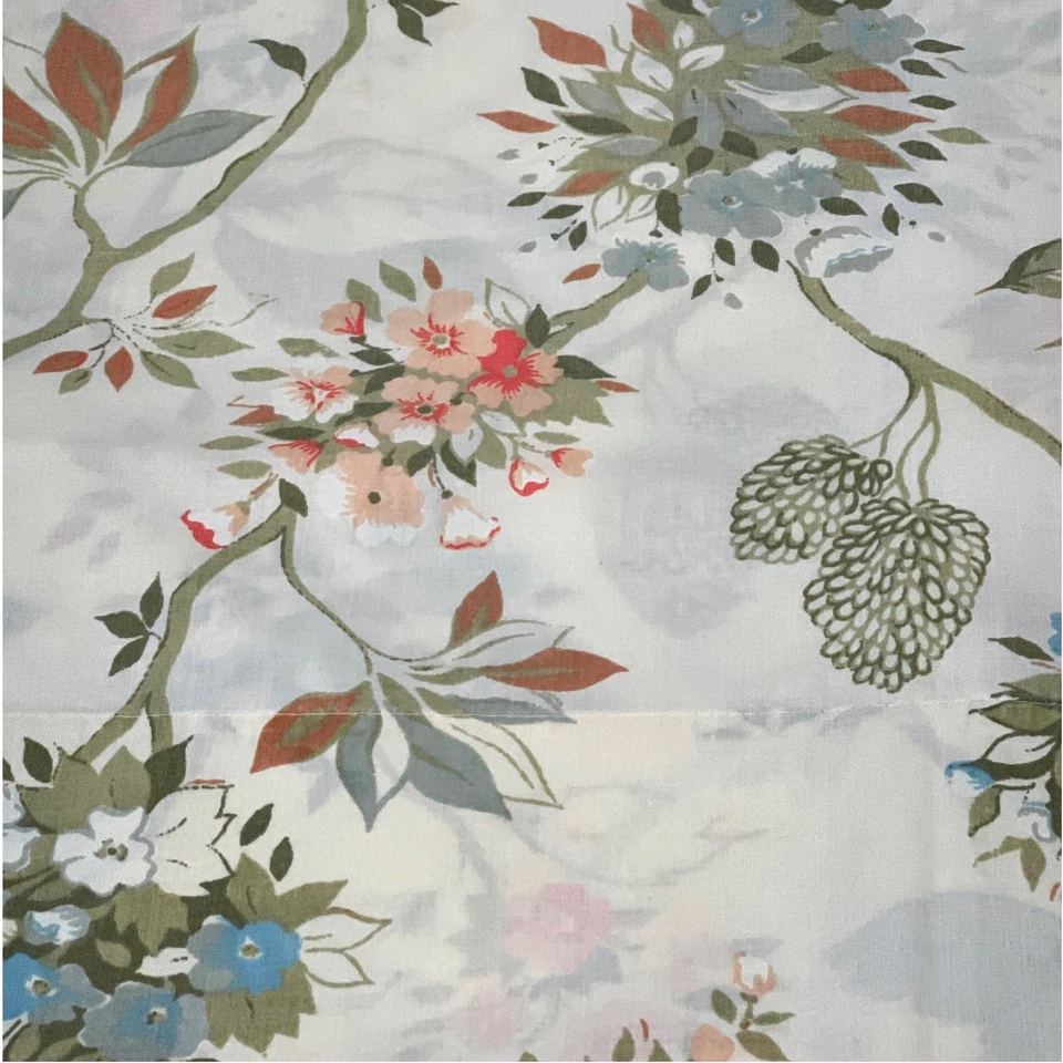 Vintage Fieldcrest Full Flat Sheet 2 Pillowcases Set Blue Coral Floral Percale - Image 3 of 4