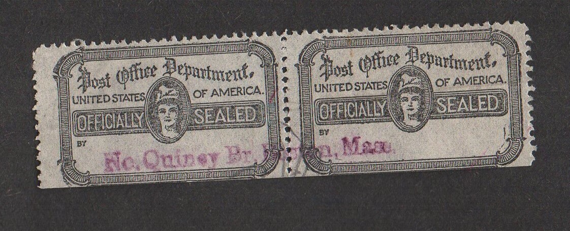 US #OX21 pair Horizontal, with cancel “No. Quincy Br. Boston