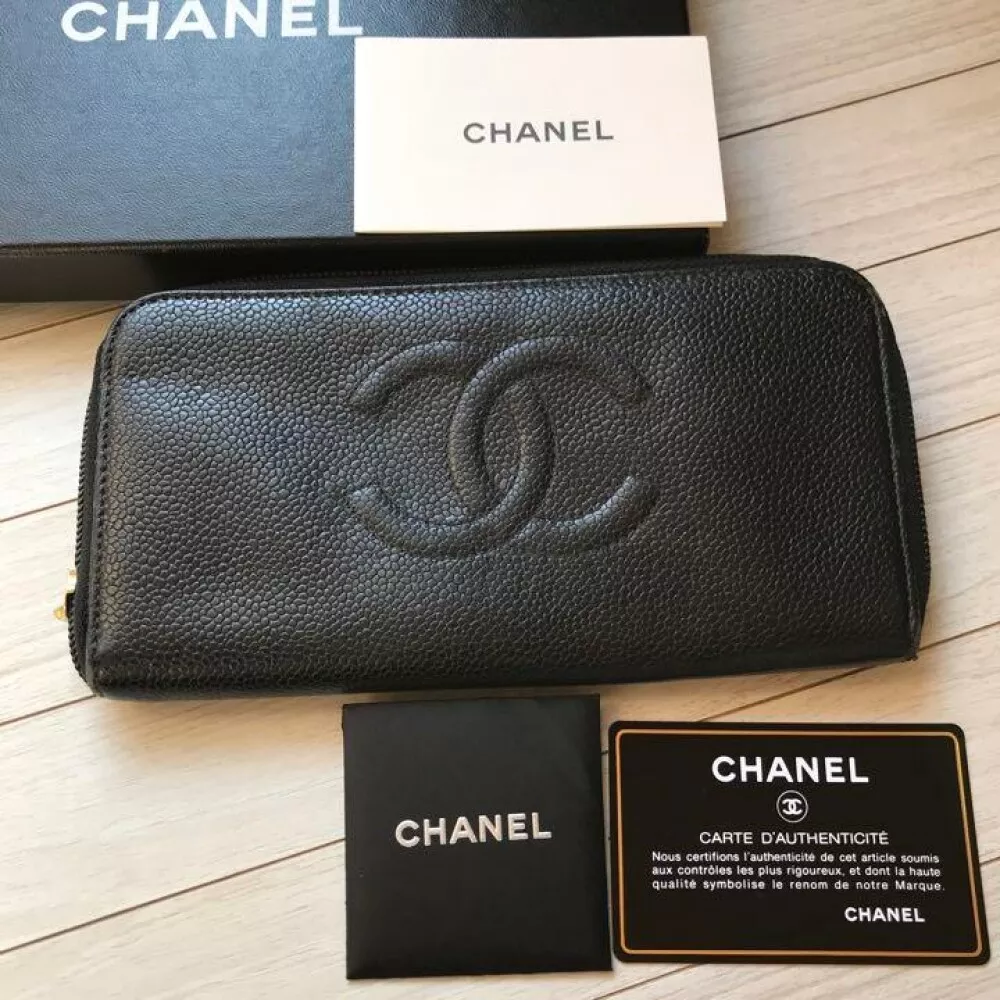 CHANEL Coco Mark Round Zipper Caviar Skin Long Wallet Black 8627256 CHW001