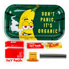 Metal Rolling Tray Banana Combo Bundle Kit RAW, SKY HIGH Gift Pack Set #6