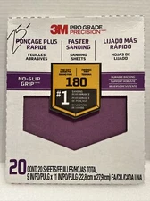 3M 20 Pack 9"x 11" Pro Grade Precision Sand Paper No Slip Grip. Fine Grit 180