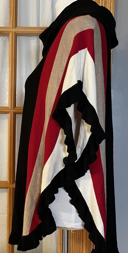 Joseph Oversized Ruffles Poncho Womens M Cape Turtleneck Stripes City Cabin Boho - Image 3 of 4