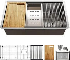 TECASA 32-inch Kitchen Sink Single Bowl Undermount Workstation Stainless Steel