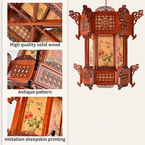 Chinese Wood Palace lantern with Hanger Light Bulb Painting Outdoor Waterproof - 第 4/36 張圖片