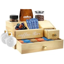 Coffee Station Organizer - Farmhouse Wood Kcup Holder for Counter, Countertop...