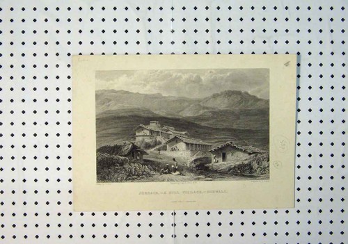 Original Old Antique Print C1864 View Jerdair Hill Village Gurwall Victorian