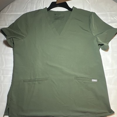 FIGS Technical Collection Unisex Green Solid V-Neck Scrub Top L FW1100