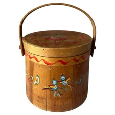 Firkin Antique Vintage Folk Art Dutch Slatted Wood Wooden Bucket Hand Painted
