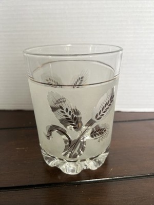 Vintage DeValBor Italian Frosted Glass & Gold Leaf Wheat Pattern-Ice Bucket