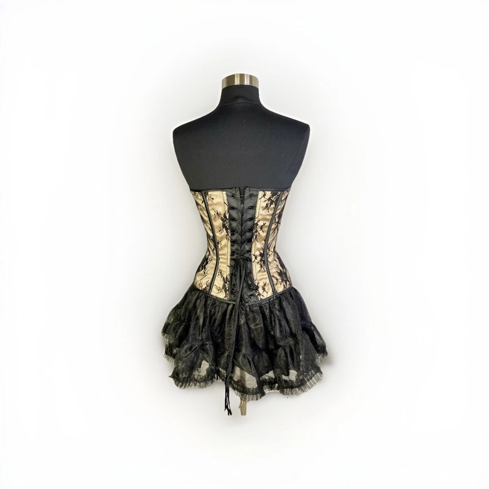 Black Lace Up Corset Tutu Waist Cincher Burlesque Cosplay Steampunk Halloween Sm - Image 4 of 4