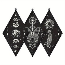 1set Wooden Wall tions Boho 3pcs Black Wooden Pendulum Board Flowers