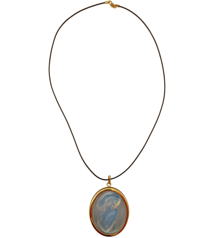 Lalique France Clemence/Lady Cameo Iridescent/Opalescent Blue Crystal Necklace - Image 2 of 4