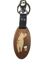 Pochi Wooden Keychain Purse Clip Dog Flower Classic