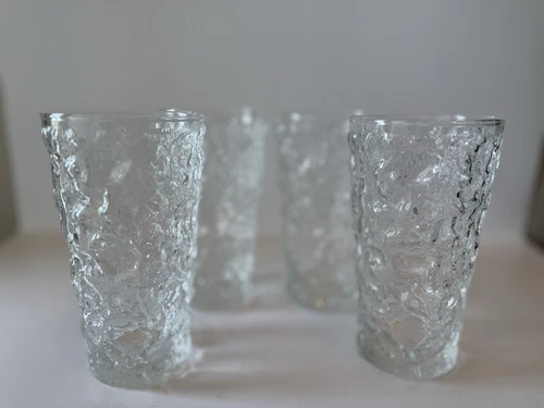 4 Vtg Anchor Hocking Lido Milano Clear 6.5" Bubble Glasses 14 oz Tumblers USA