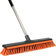 18" Push Broom Outdoor with Rubber Squeegee,Heavy Duty Broom Brush with Handle,S