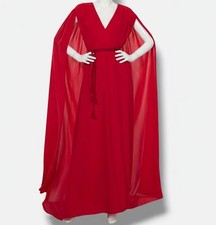 Alice + Olivia Women's Red Zenaida Maxi Cape Dress Size 4