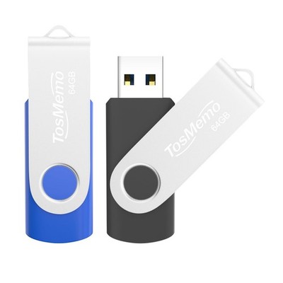 TosMemo USB Flash Drive 64GB Thumb 2.0 64 GB, Black & Blue 64GB*2 