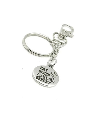 Eat Sleep Softball Repeat Charm Key Chain, Team Gifts, Wife Gift For Her
