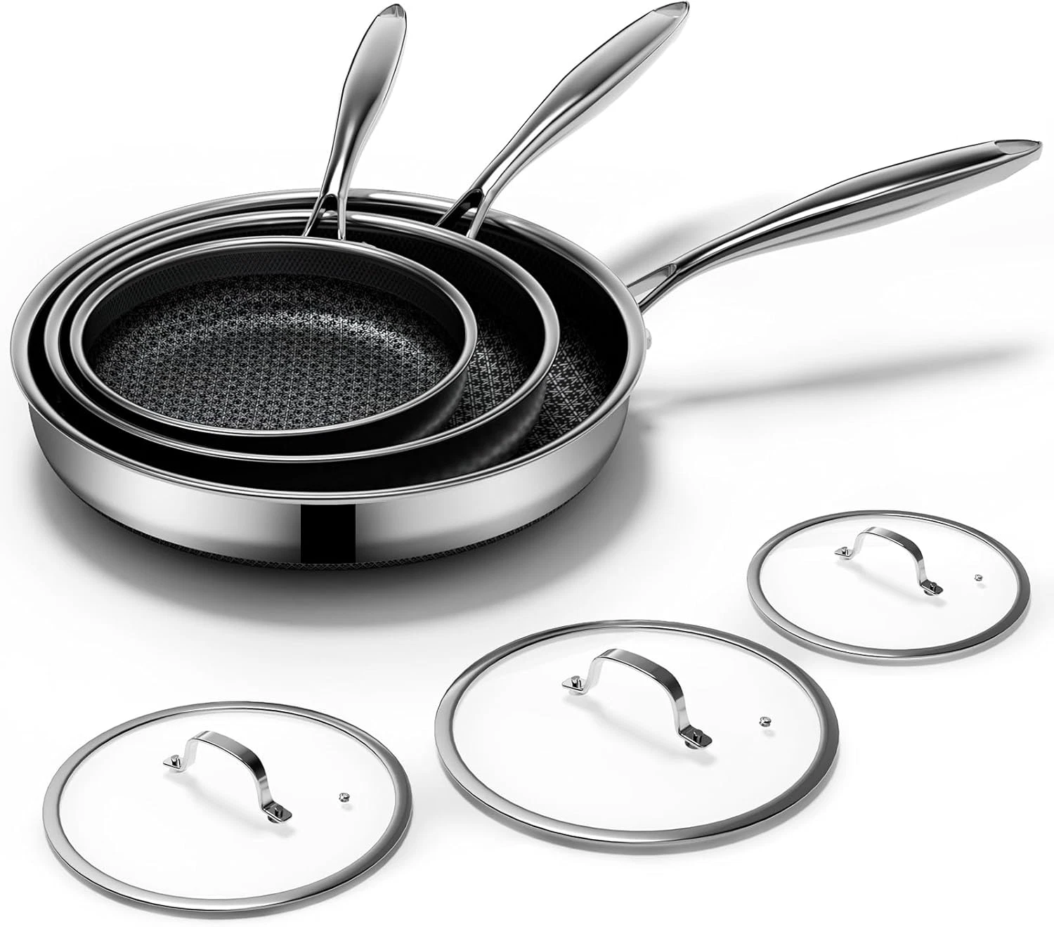 Versatile Non-Stick Frying Pans Set with Lids - 8, 10, 12 Inch, Safe to Use
Opens in a new window or