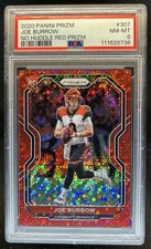 2020 Panini Prizm Joe Burrow No Huddle Red Rookie RC #/50 Bengals PSA 8