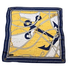 Nautical Anchor Rope Chain 100 Silk Square Scarf Navy Yellow White Classic 27  