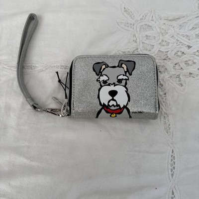 New MARC TETRO  Schnauzer Dog Zip Around Wristlet Wallet Silver Glitter