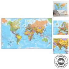Laminated 46" x 80" World Map - Stunning 2025 Political Design for Classroom Use