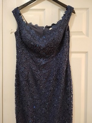 Woman's Gown Size 12 Montage Navy Style 117920 Lace with Navy Jewels throughout 