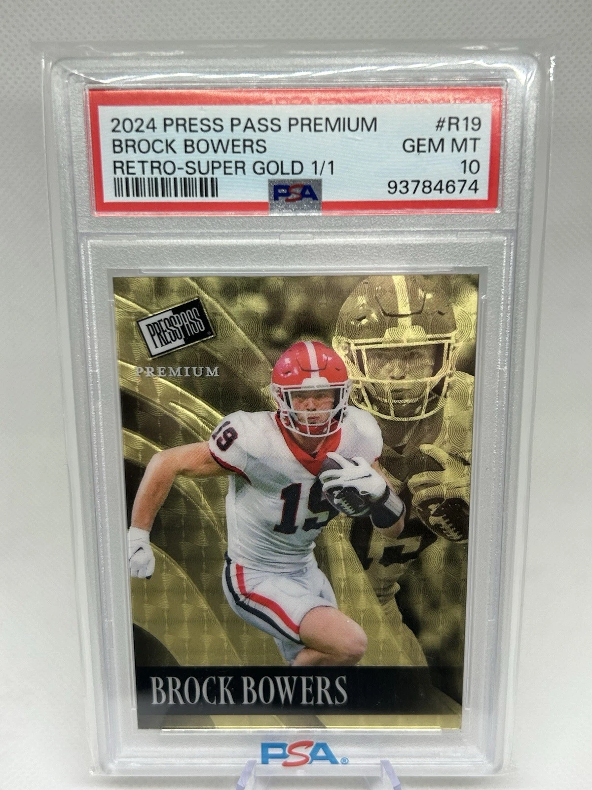 Brock Bowers Leaf Press Pass Premium Retro #R19 Super Gold 1/1