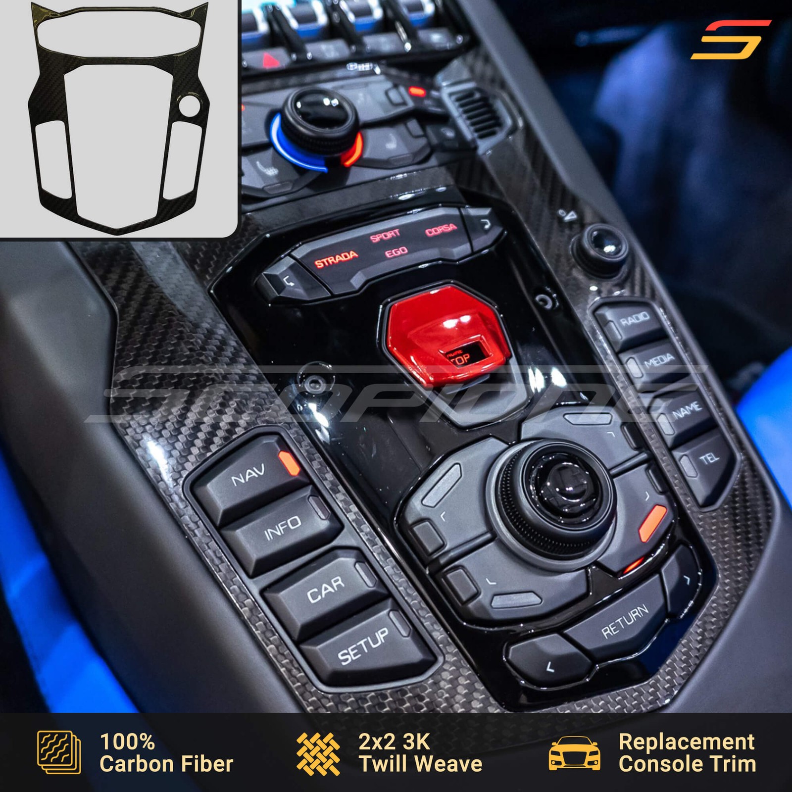 Scopione Carbon Fiber Center Control Switch Console for Lamborghini Aventador