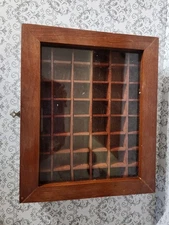 Vintage Thimble Miniatures Display Case Wood With Glass 48 Cubbies