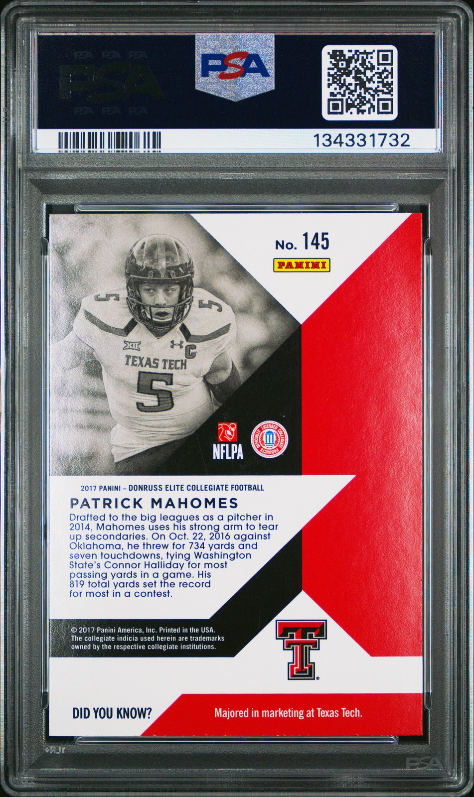 2017 PANINI ELITE DRAFT PICKS #145 PATRICK MAHOMES II ROOKIE RC PSA 9 view 2